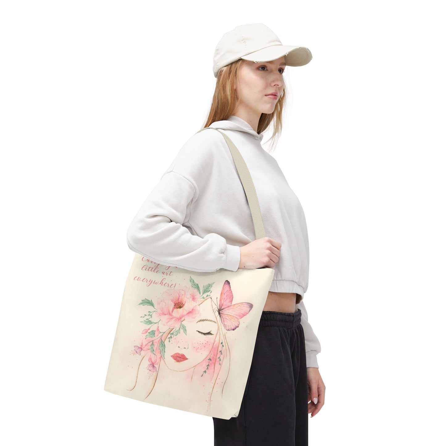 Floral Girl Tote Bag – Watercolor Butterfly & Blossom Canvas Tote