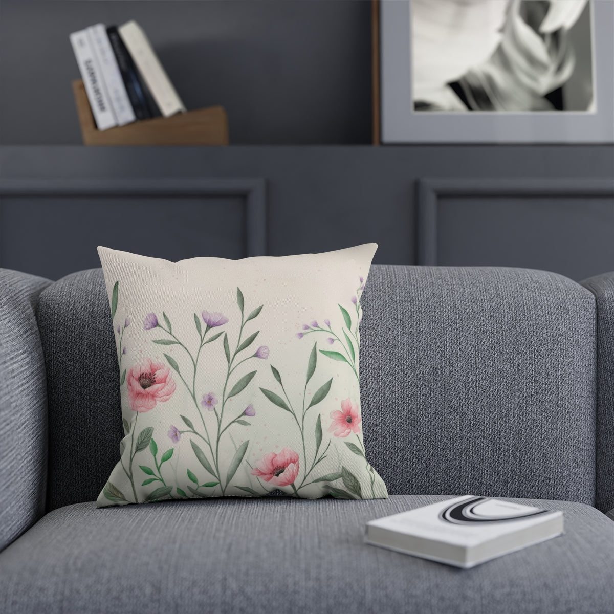Pink Watercolor Floral Cushion - Spring Flowers