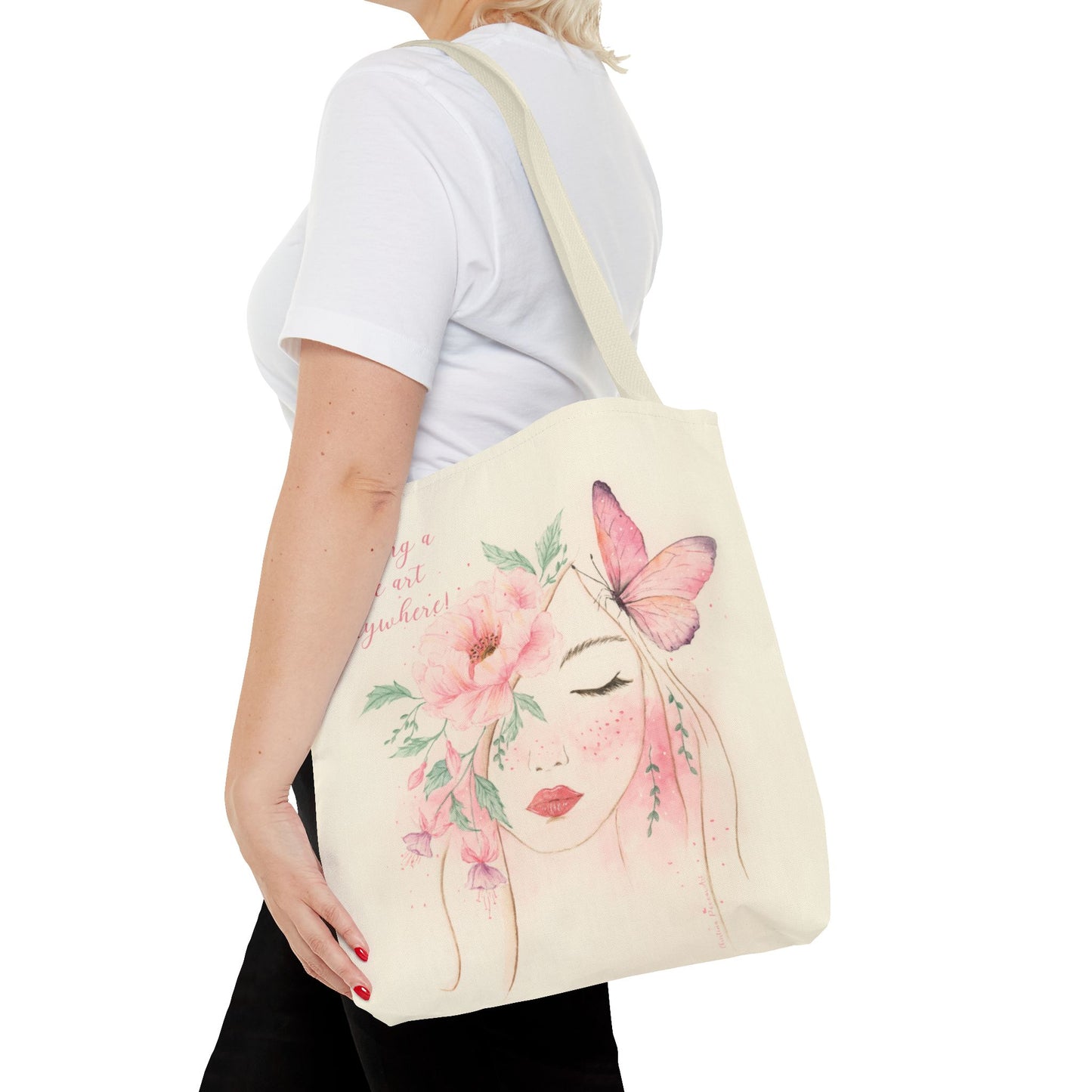 Floral Girl Tote Bag – Watercolor Butterfly & Blossom Canvas Tote