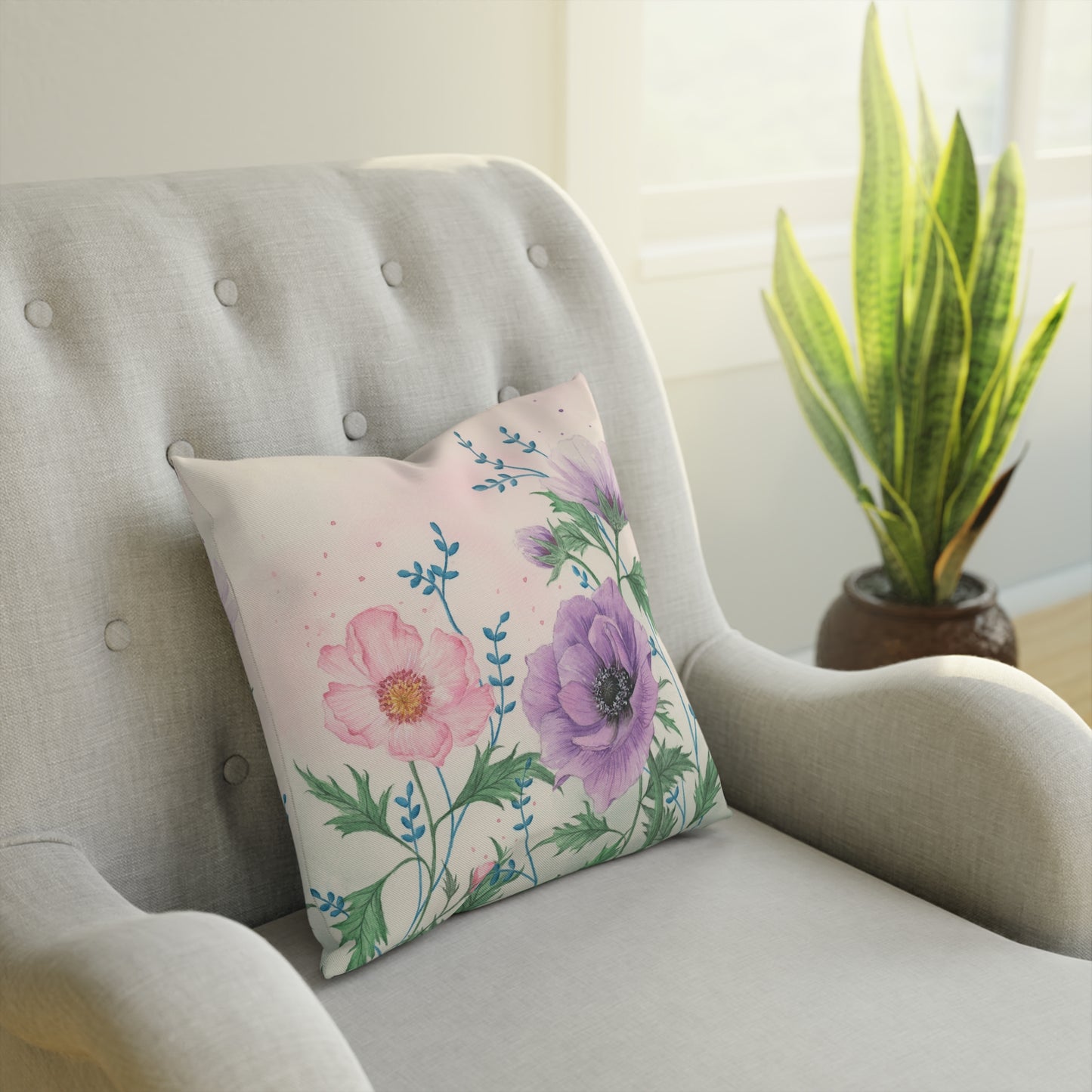 Watercolor Floral Art Cushion – Original Illustration Print