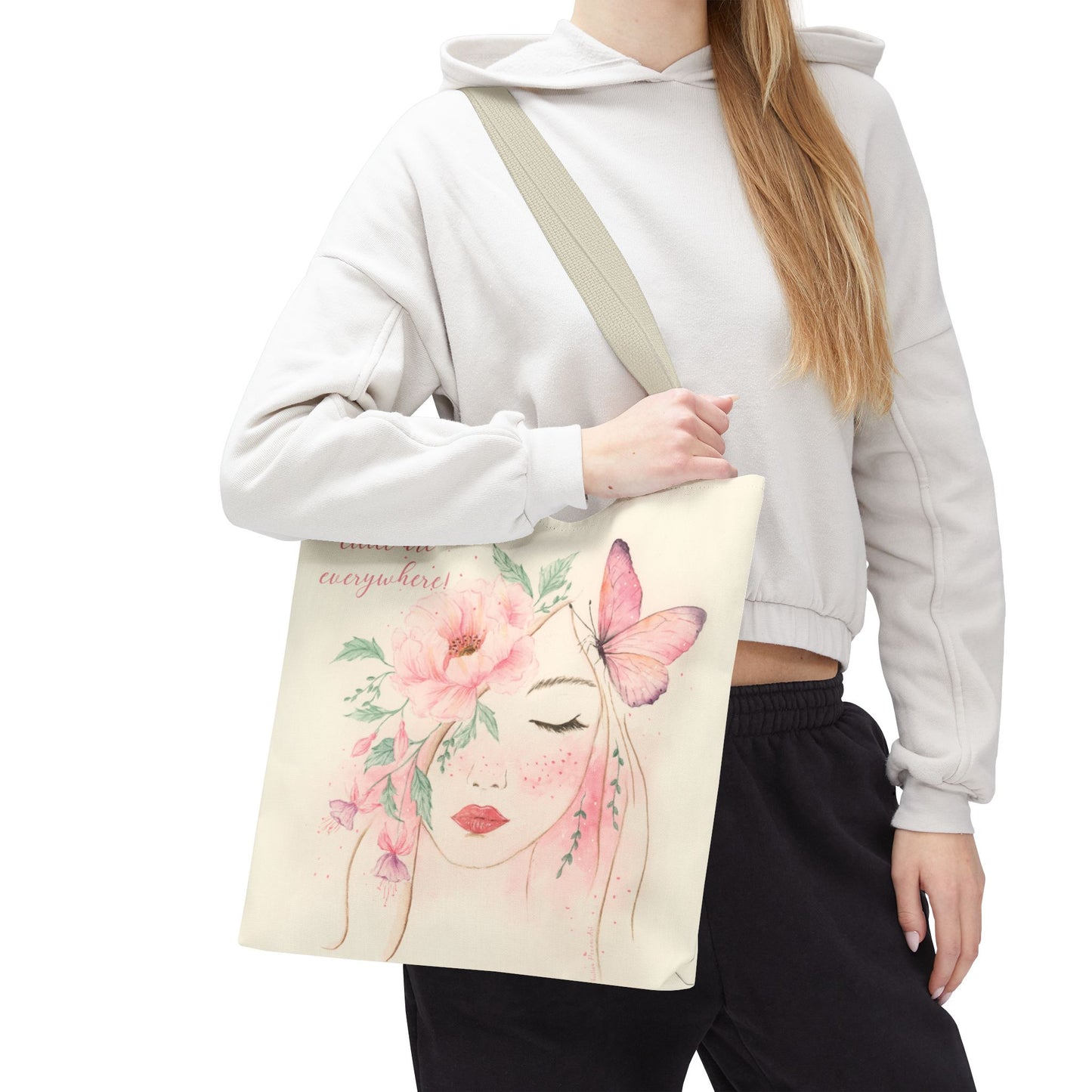 Floral Girl Tote Bag – Watercolor Butterfly & Blossom Canvas Tote