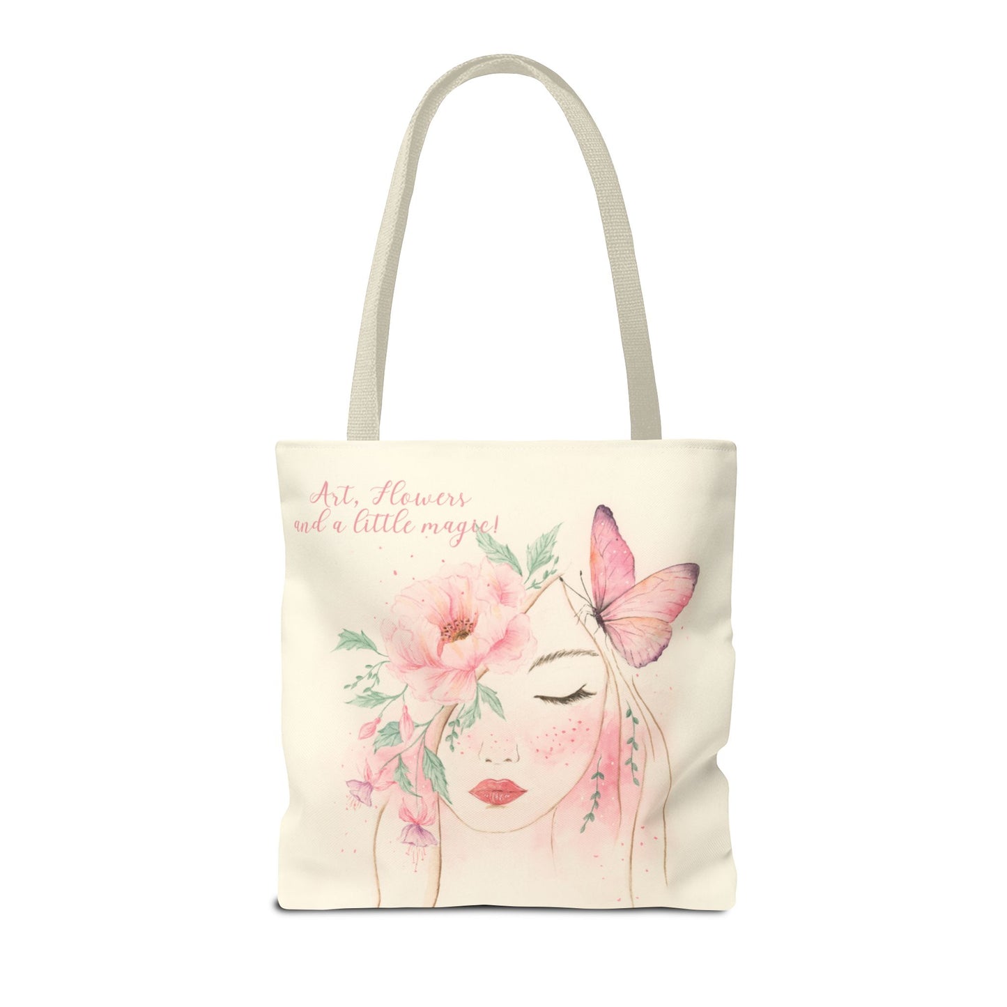 Floral Girl Tote Bag – Watercolor Butterfly & Blossom Canvas Tote