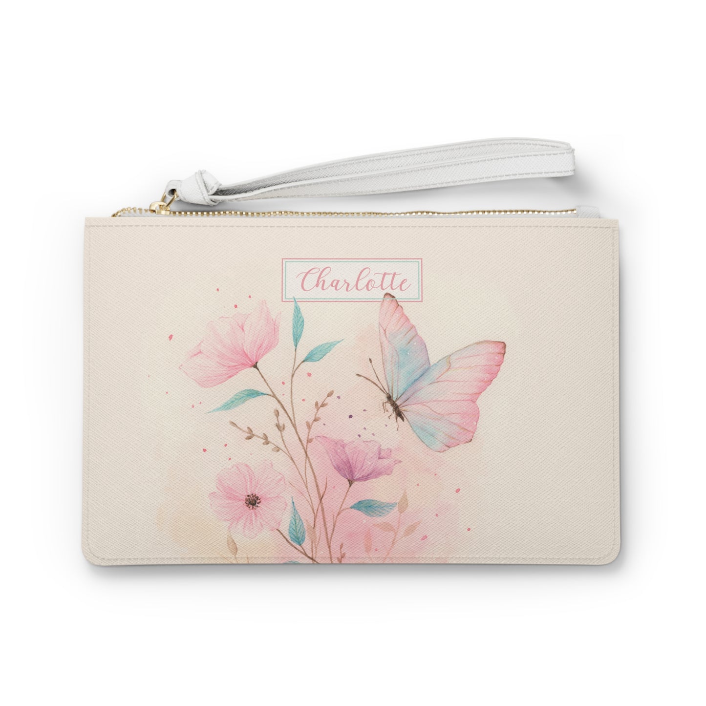 Custom Name Butterfly Floral Clutch Bag