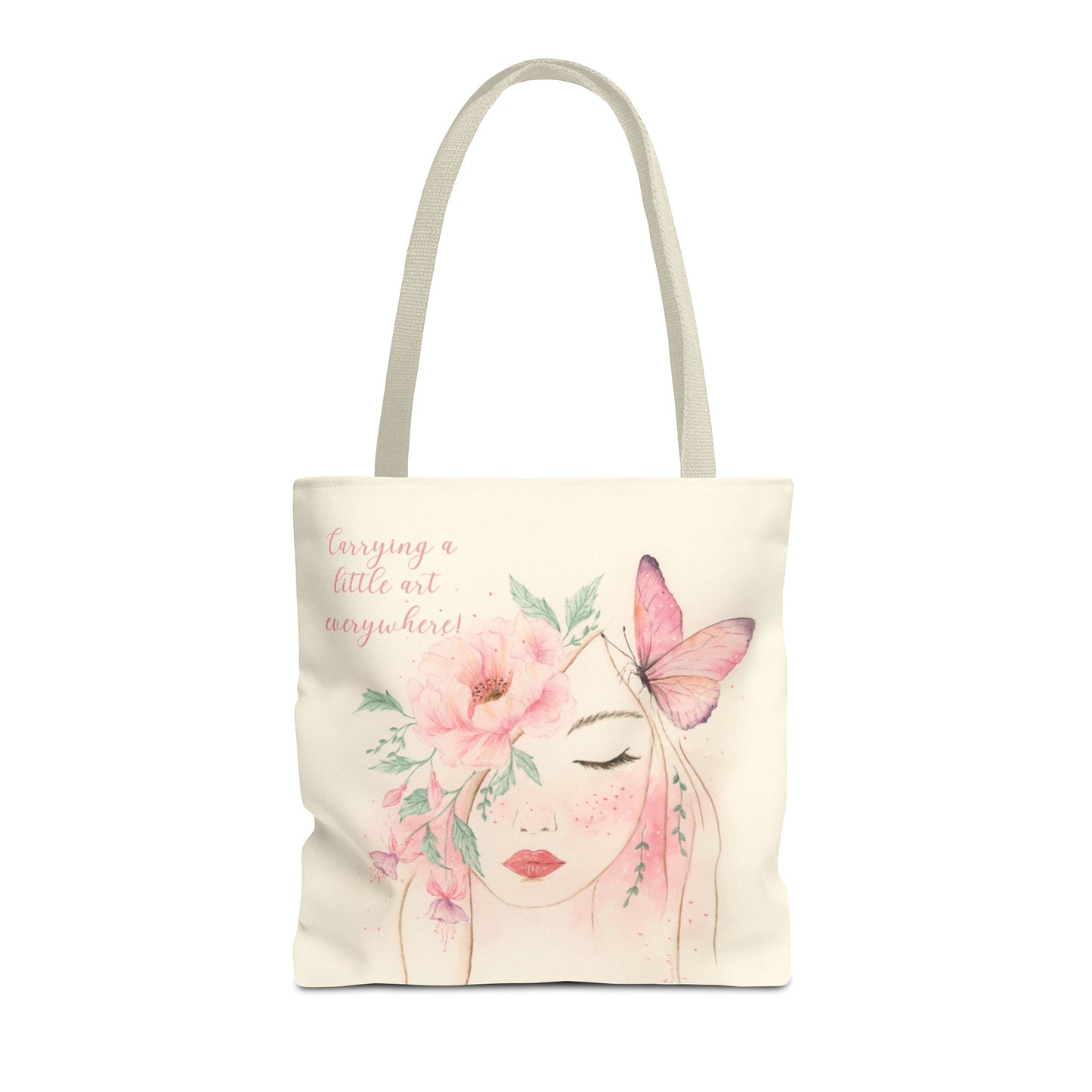 Floral Girl Tote Bag – Watercolor Butterfly & Blossom Canvas Tote