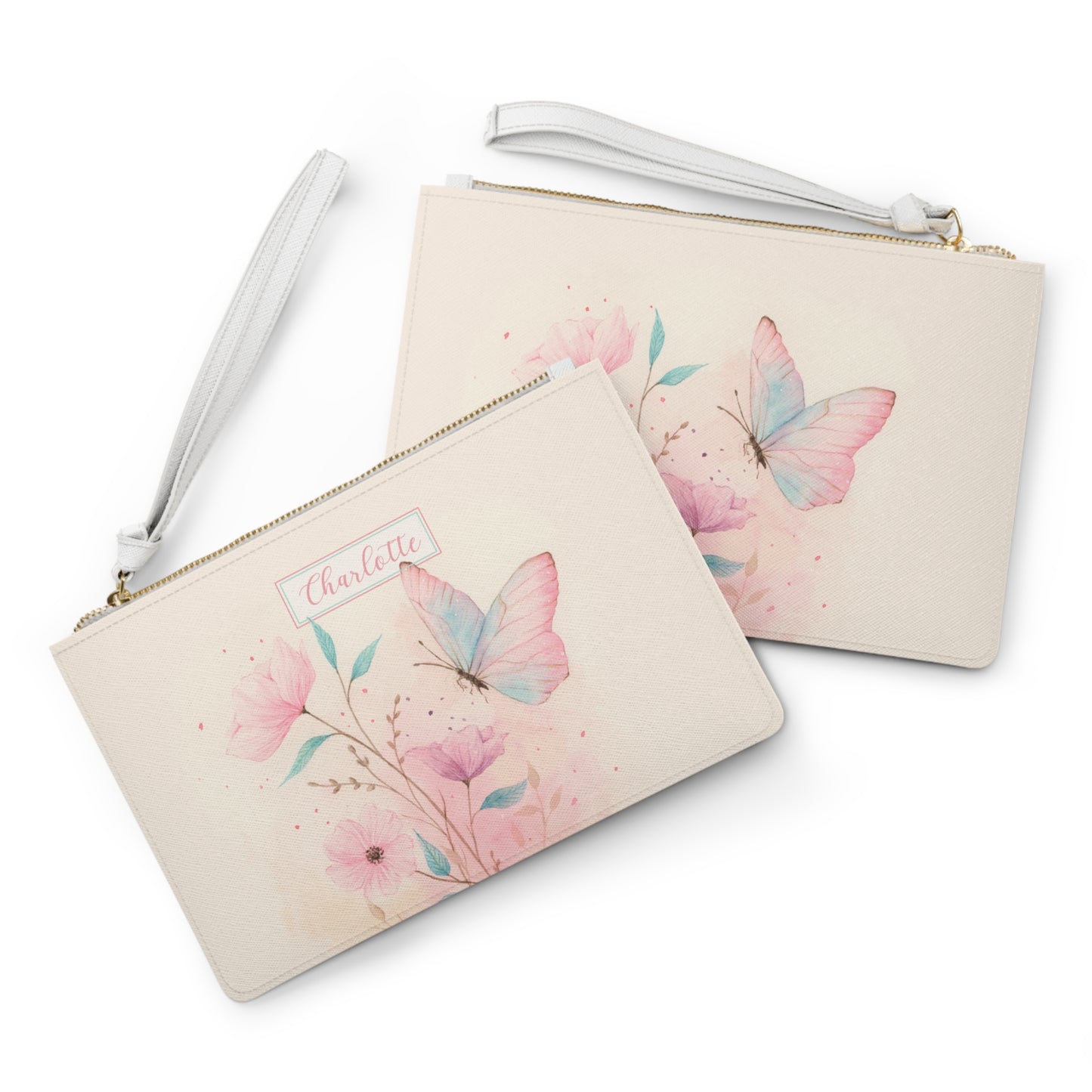 Custom Name Butterfly Floral Clutch Bag