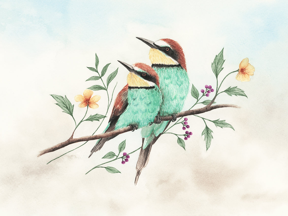 Bee-eaters Watercolor Wall Art