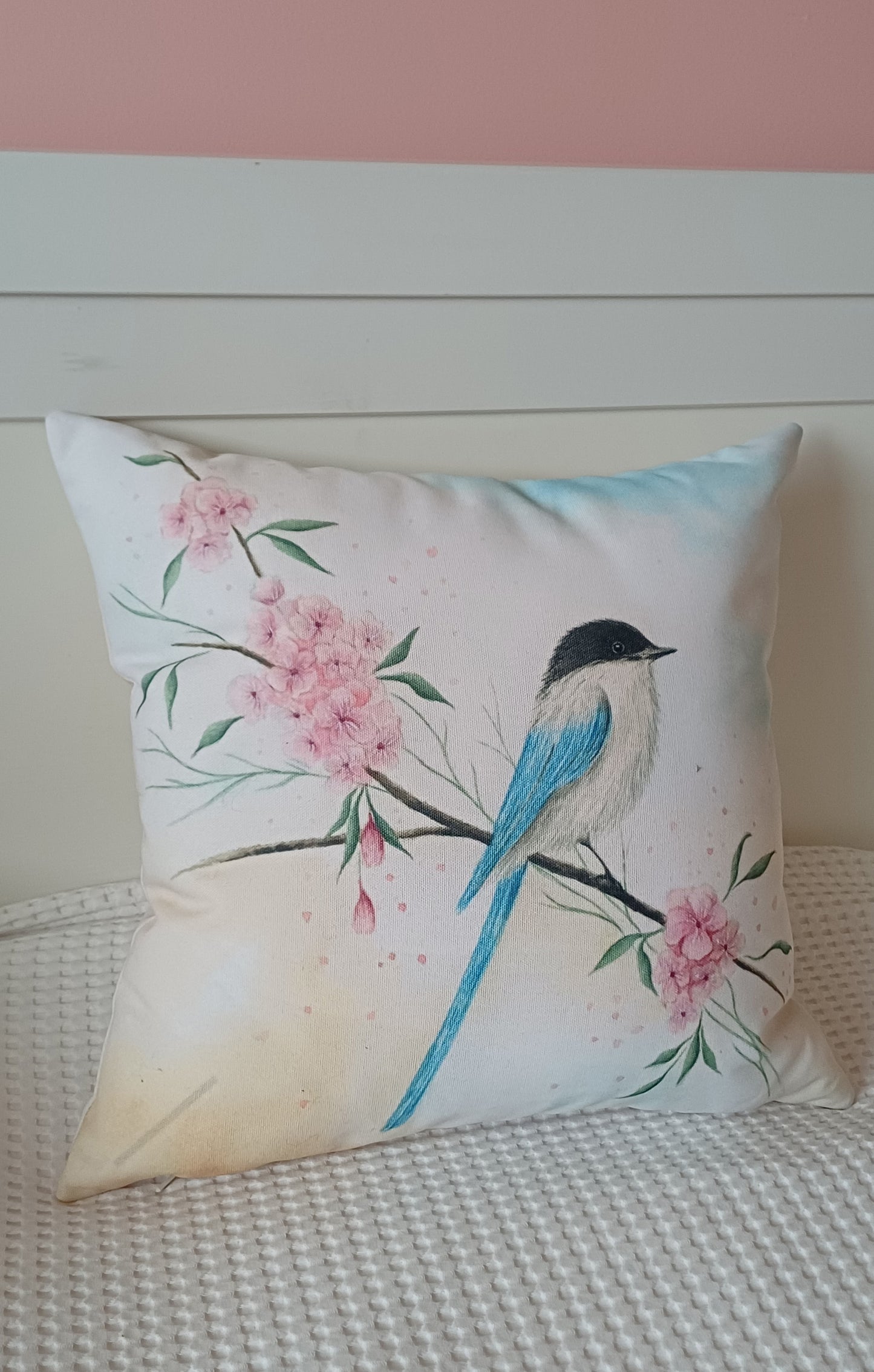 Watercolor Bird Flowers Cushion